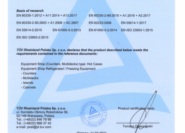 Certificats de conformité TUV - ENG