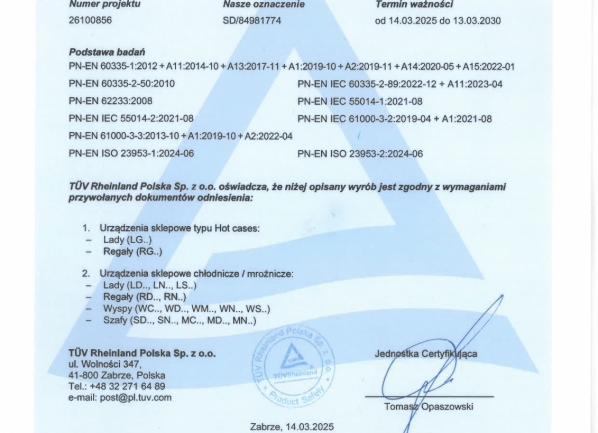Certificats de conformité TUV - PL